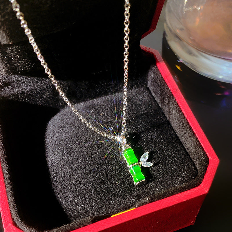 Sweet Bamboo Joint Pattern Titanium Steel Plated Necklace with Brass Pendant Cable Chain Unisex