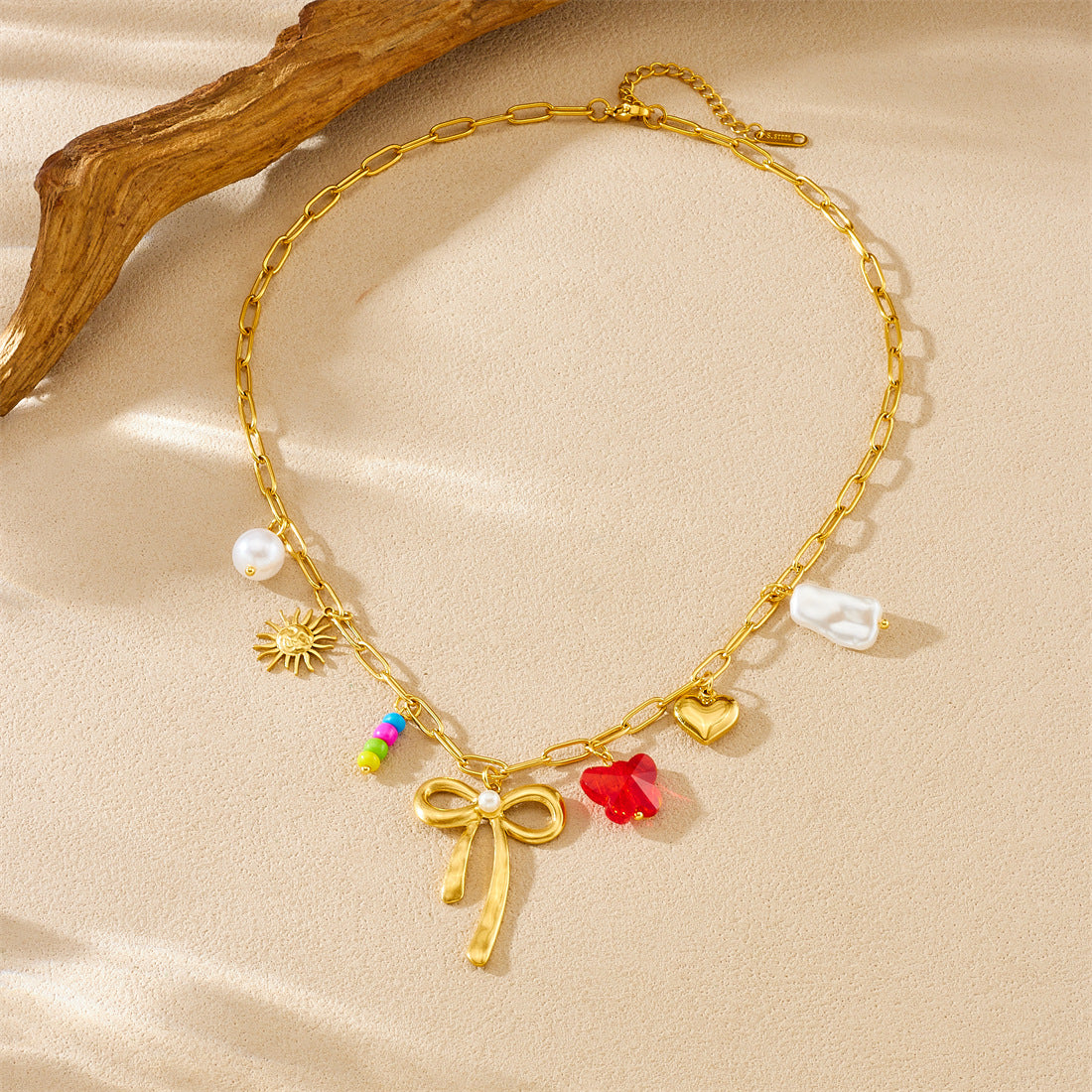 Gold Plated Stainless Steel Butterfly Necklace with Bow Knot for Women