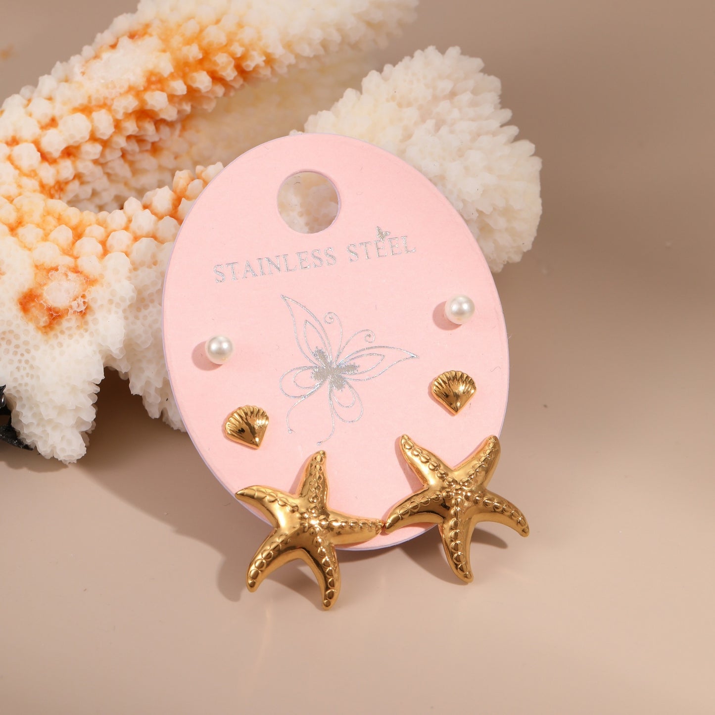 Orecchini a perno geometrici in acciaio inossidabile da donna, set da tre con intarsi di strass