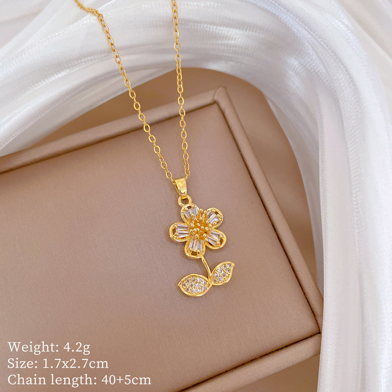 Collana Minimalista Geometrica in Acciaio al Titanio con Pendente in Rame Placcato Oro su Catena a Maglie per Uomo e Donna