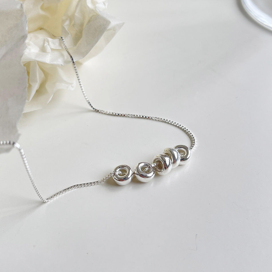 Minimalist Rhombus-Shaped 925 Sterling Silver Snake Chain Necklace for Women with Polished Finish and Circular Geometric Accent