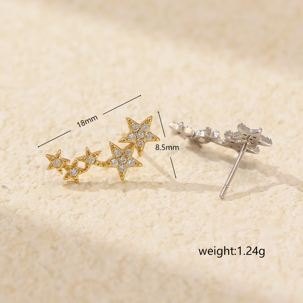 Orecchini a perno a forma di stella Sweet-Edgy in argento sterling S925 con intarsio di strass da donna