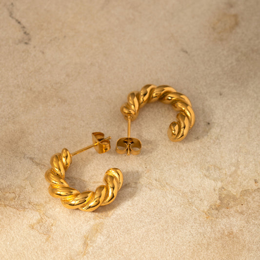 Aretes de aro en espiral retorcidos geométricos para mujer en acero inoxidable con baño de oro de 18 quilates