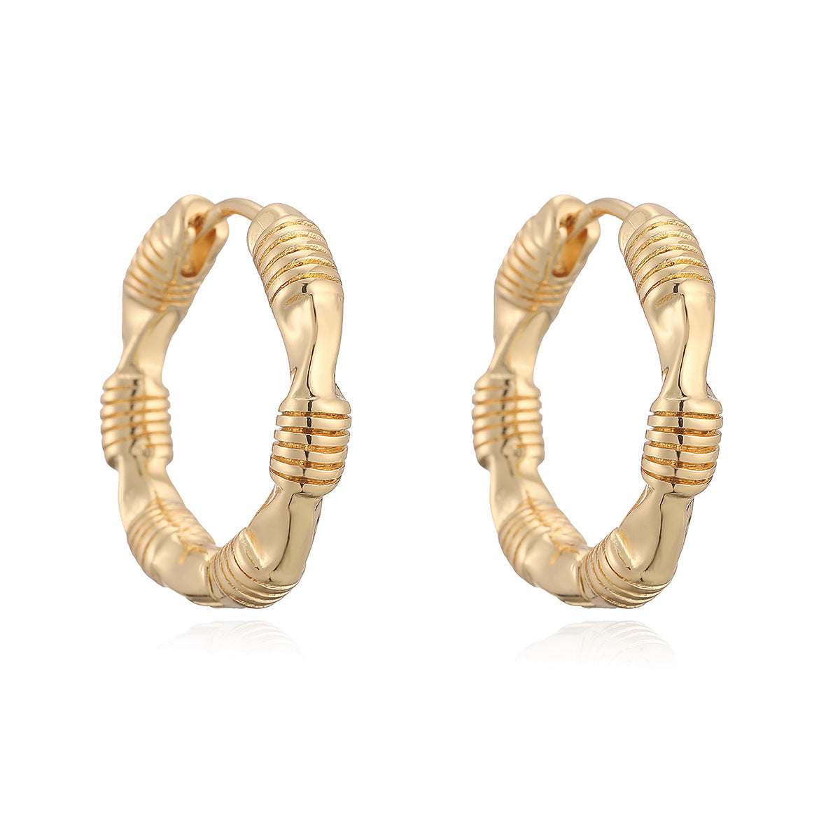 Vintage 18K Gold Plated Brass Geometric Hoop Earrings for Women