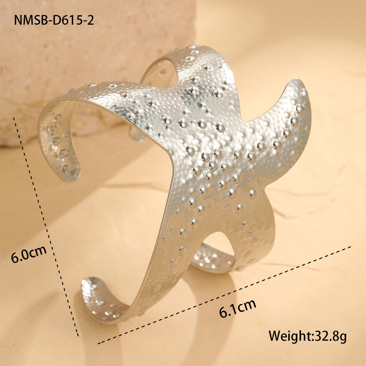 Fashion 18K Gold Plated Stainless Steel Geometric Starfish Shell Wide Cuff Bracelet for Women