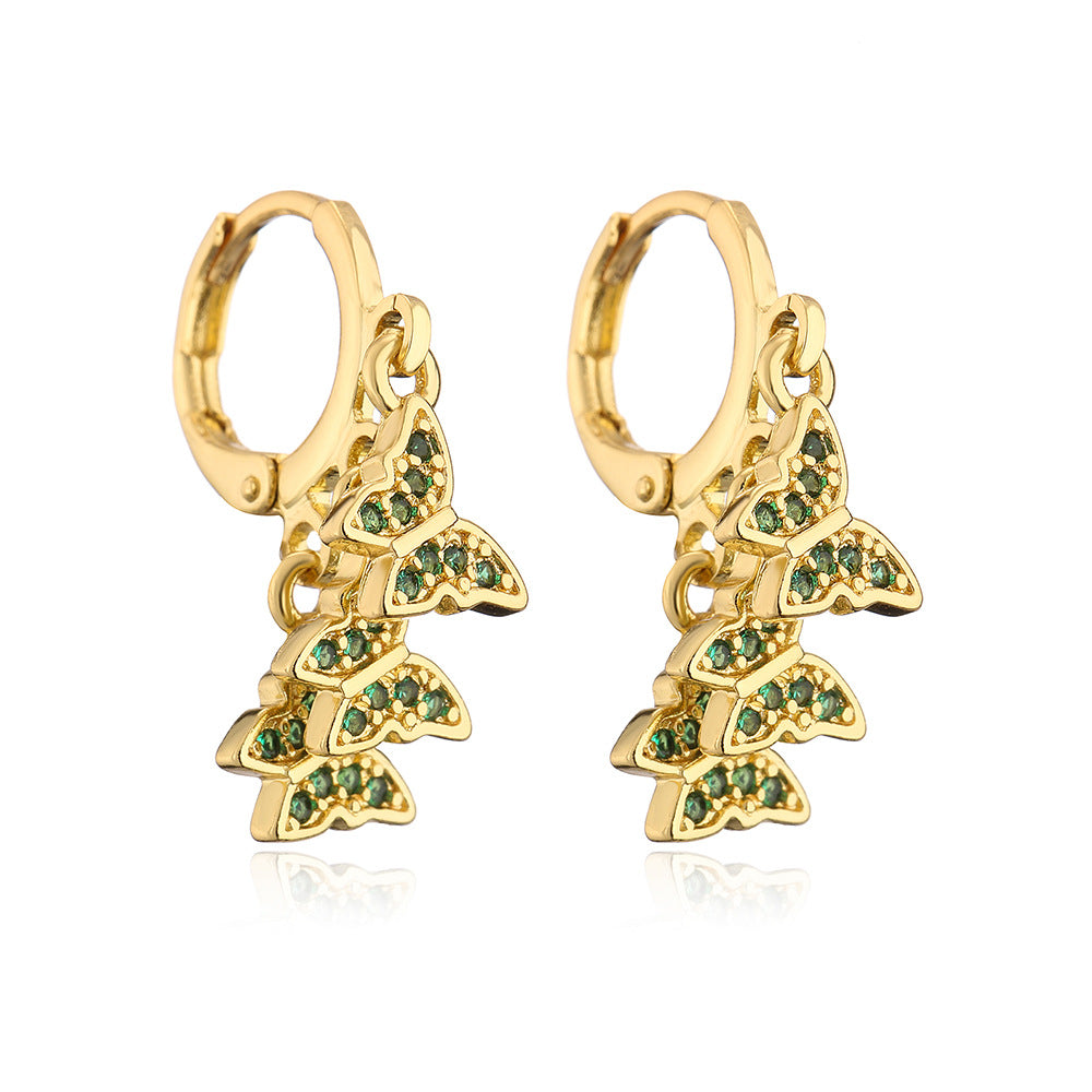 Minimalist Butterfly-Shaped Copper Earrings with 18K Gold Plating and Micro-Paved Zirconia for Women