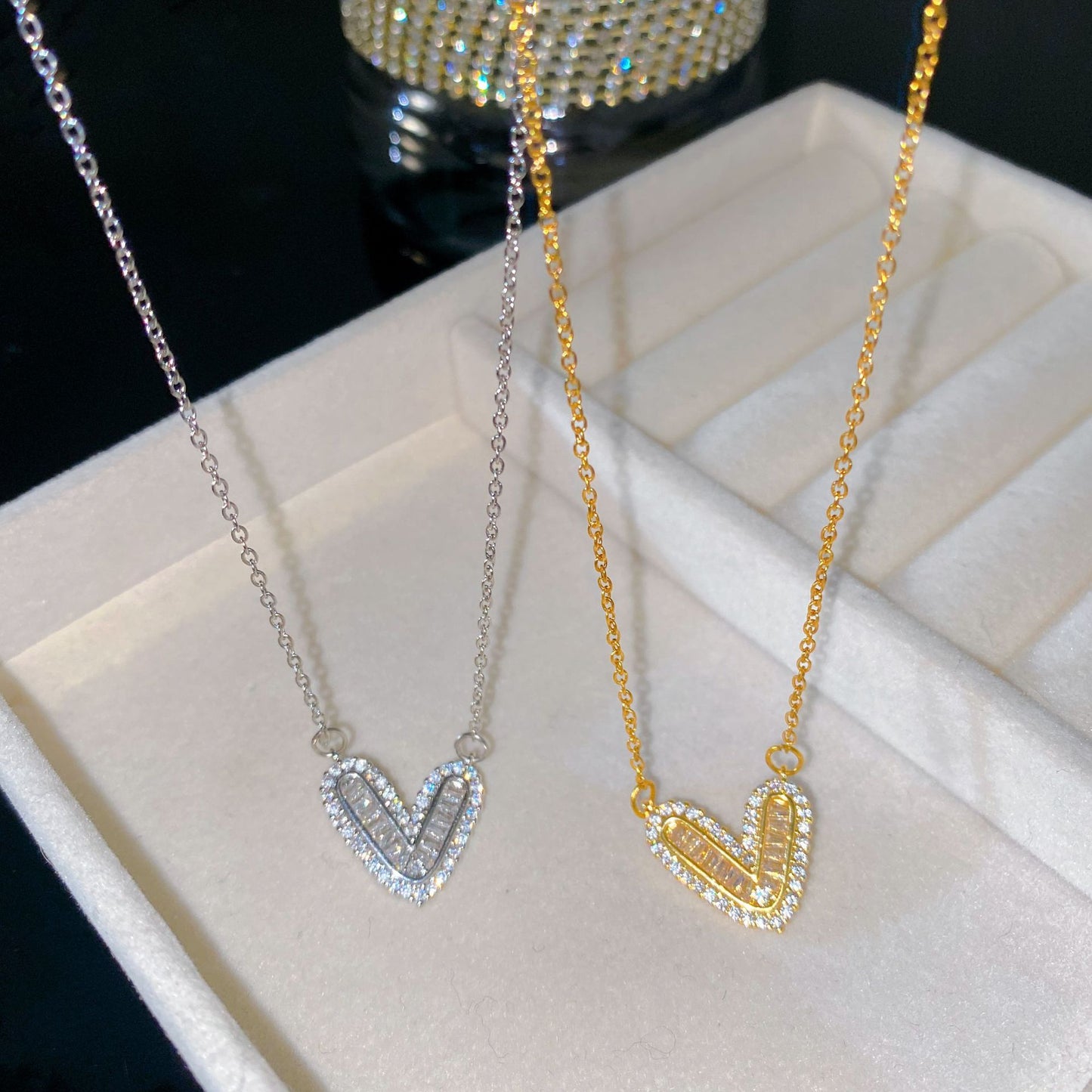 Sweet Sporty Heart Titanium Steel Gold Plated Necklace with Cubic Zirconia Brass Pendant Cable Chain Unisex