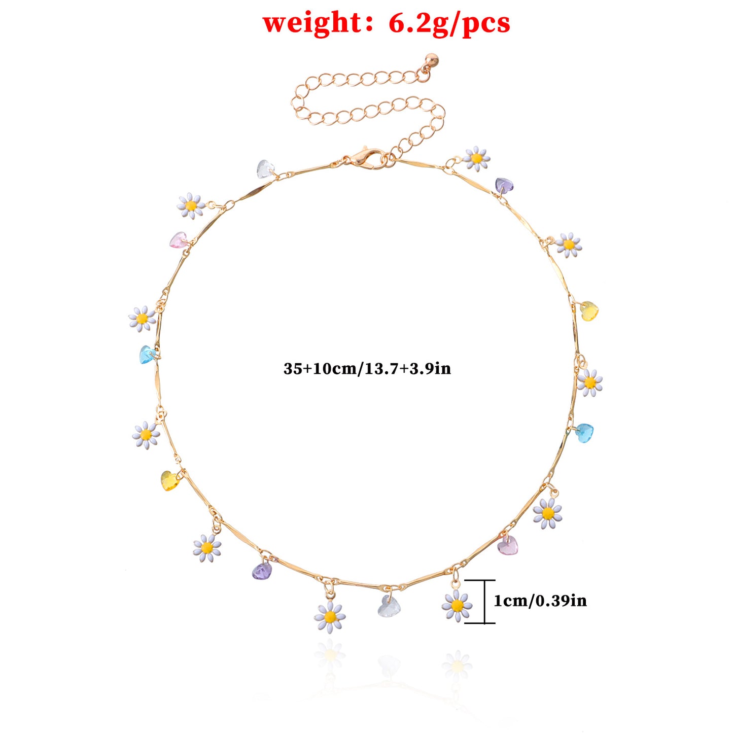 Colorful Gemstone Straight Tube Handmade Chain Necklace for Women, Floral Design Minimalist European Style Jewelry