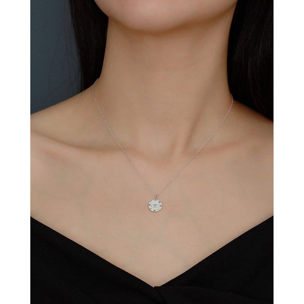 Sweet and Edgy Evil Eye Pendant Necklace for Women in Sterling Silver with Rhinestone Inlay on O-Chain