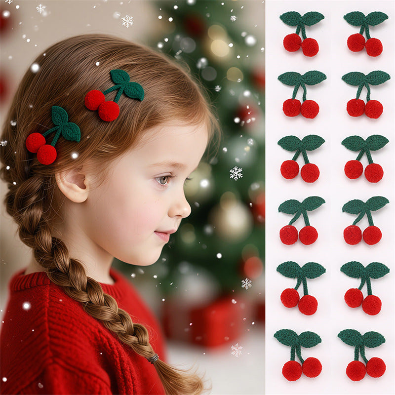 Morbida molletta per capelli a forma di ciliegia e carota per bambine con fiocco, accessorio per capelli in tessuto in stile naturale per bambini dai 3 ai 10 anni