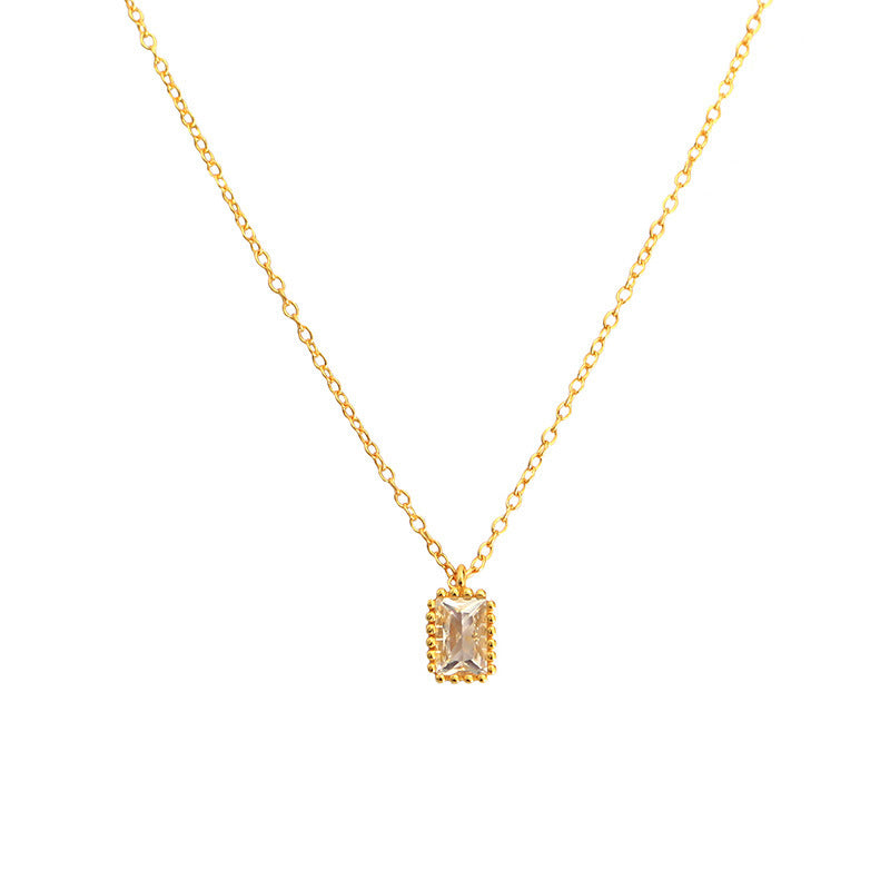 Minimalist Vintage 925 Sterling Silver Rectangle Geometric Cubic Zirconia Necklace