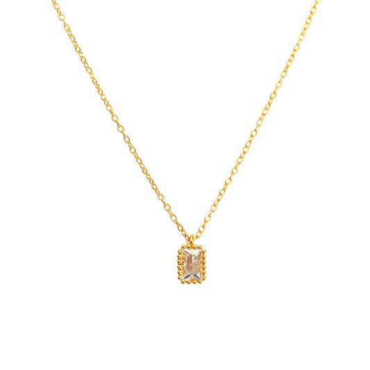 Collar minimalista vintage de plata de ley 925 con circonita cúbica geométrica rectangular