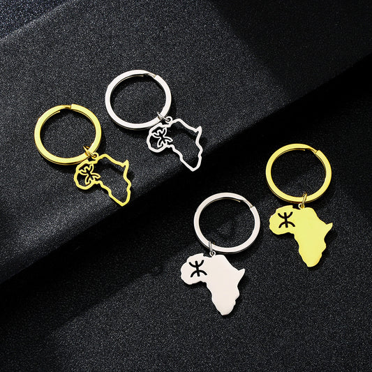 Ethnic Style Berber Pendant Keychain in Polished Titanium Steel for Men and Women