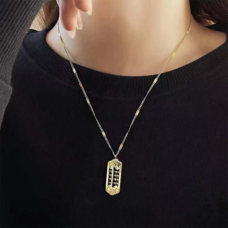 Minimalist Geometric Stainless Steel Pendant Necklace with Plated Finish for Women, Clavicle Chain and Sweater Chain