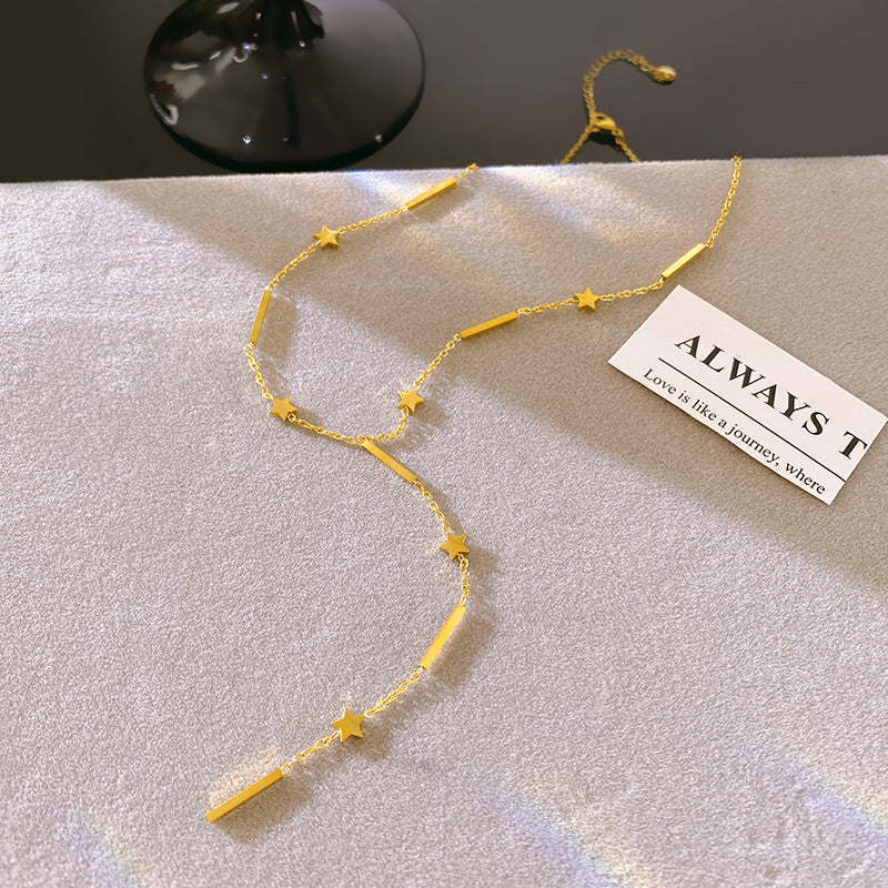 Sweet Mini Butterfly and Star Tassel Titanium Steel Necklace