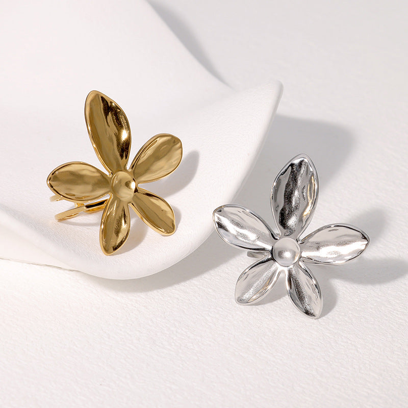 Anello Regolabile da Donna in Acciaio Inossidabile con Finitura Placcata, a Motivo Floreale Minimalista