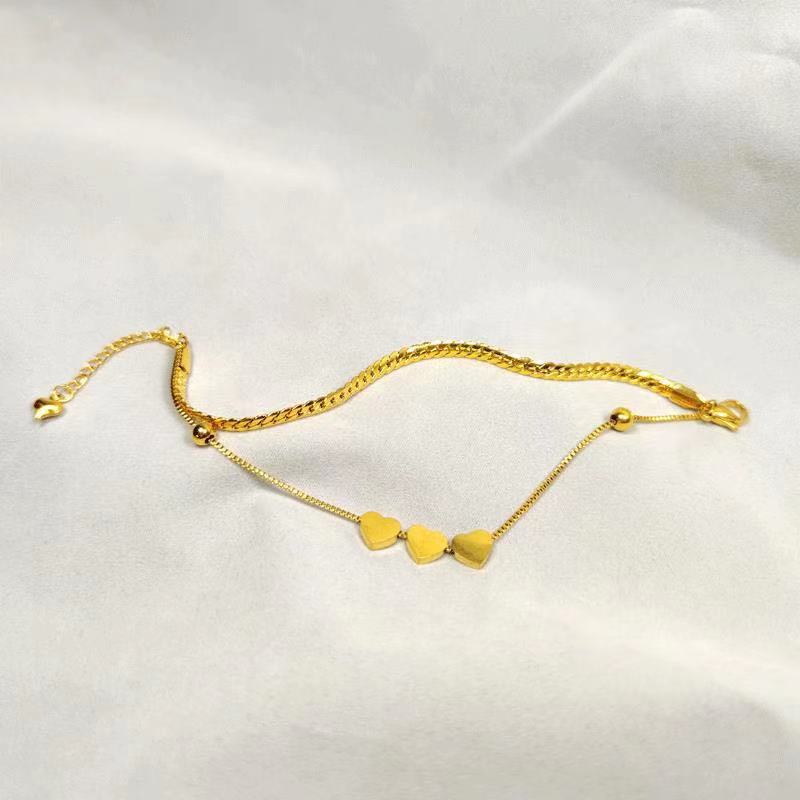 Fashionable 18K Plated Titanium Steel Double Layer Heart Shape Bracelet for Women