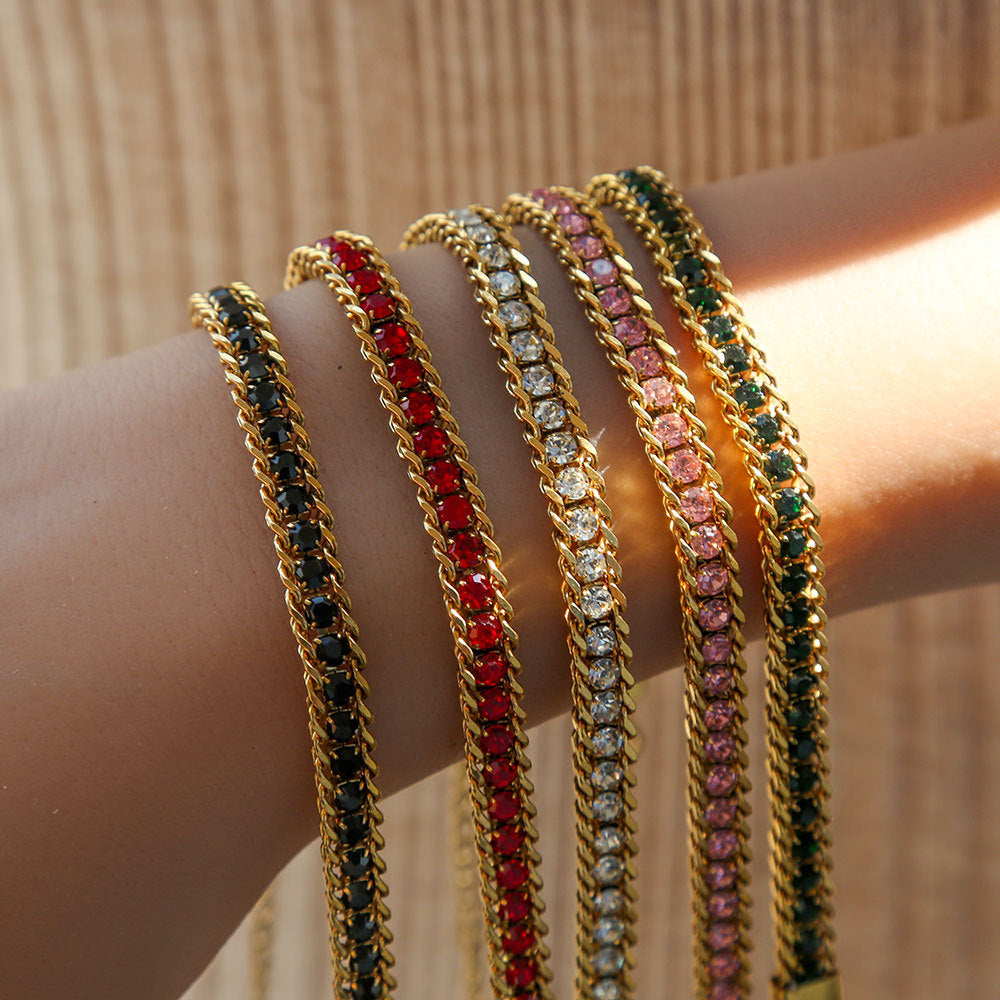 Minimalist U-Shaped Titanium Steel Bracelet for Women with Rhinestone Inlay and Plated Finish