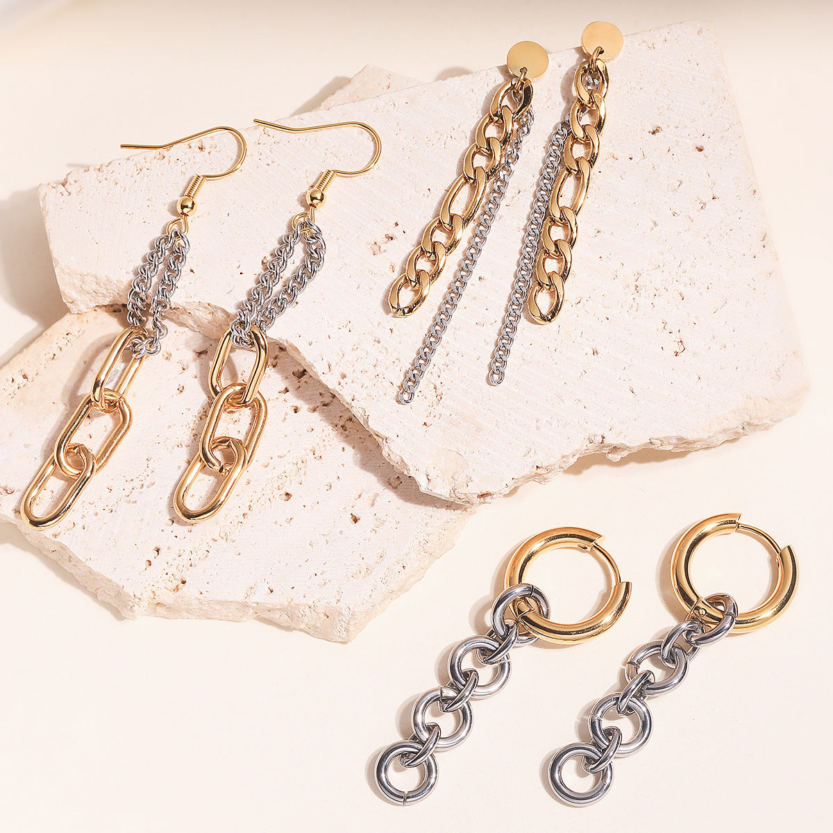Minimalist Geometric Stainless Steel PVD Tassel Earrings for Women