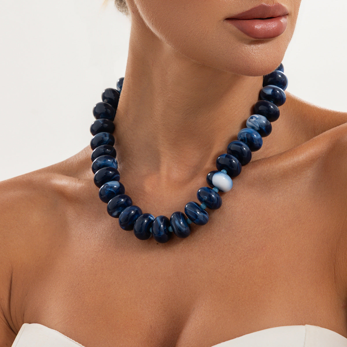 Bohemian Geometric Oval Gradient Resin Necklace for Women