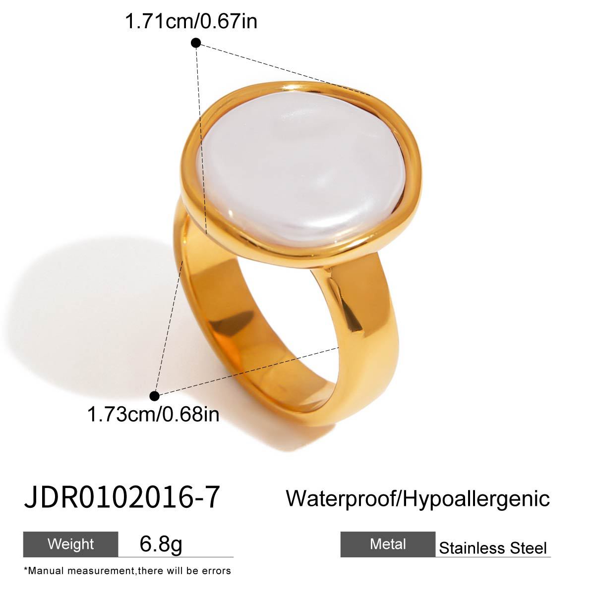 Anello Minimalista Geometrico in Acciaio Inox con Intarsio di Perla per Donna, Gioielli di Moda Placcati Oro PVD Sottovuoto