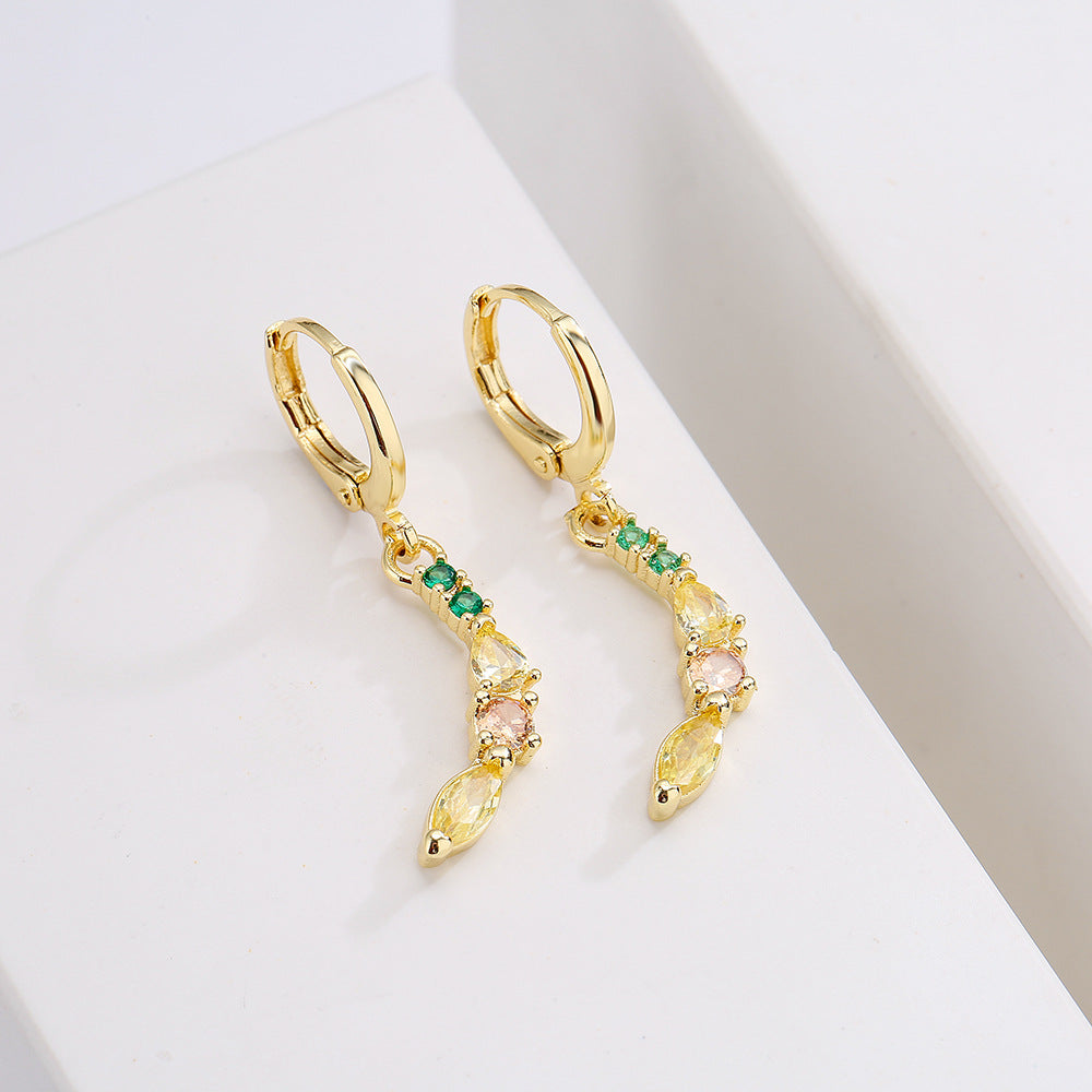 Chic Floral Cherry Geometric Earrings for Women in Copper with 18K Gold Plating and Micro-Paved Zirconia