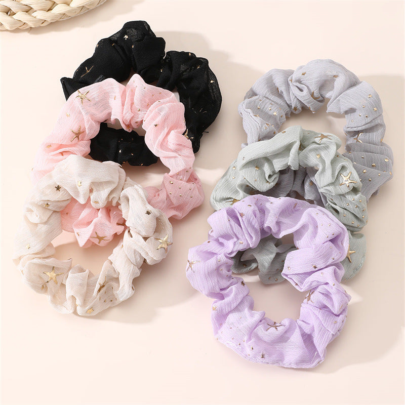 Natural Style Star Pattern Fabric Hair Tie for Kids and Children with Handmade Finish
