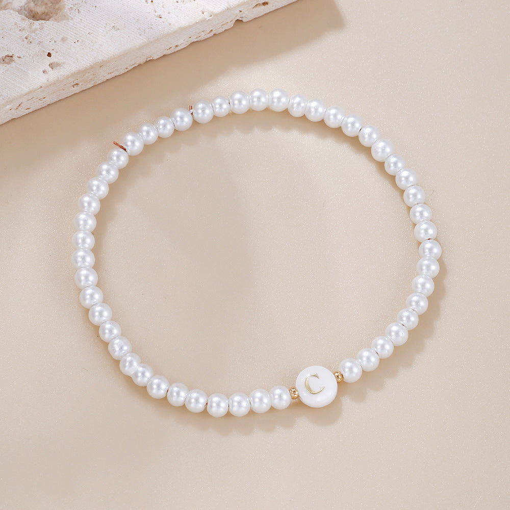 Minimalist Sweet Letter Imitation Pearl Handmade Bracelet for Women