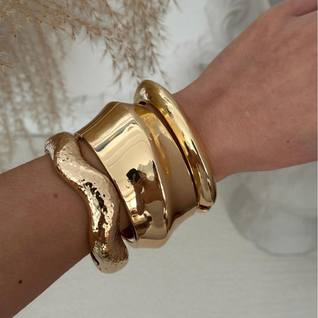Bracciale a Polsino in Lega Placcata, Geometrico, Lusso Minimalista