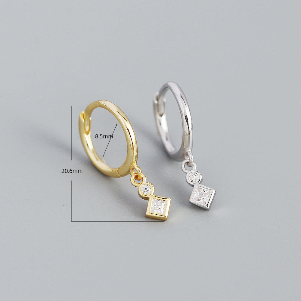 Orecchini a cerchio da donna minimalisti geometrici quadrati con strass in argento sterling 925