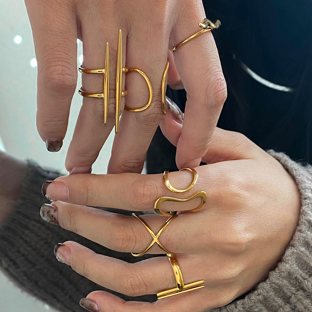 Anello aperto geometrico in acciaio inossidabile con finitura galvanizzata per uno stile minimalista moderno unisex