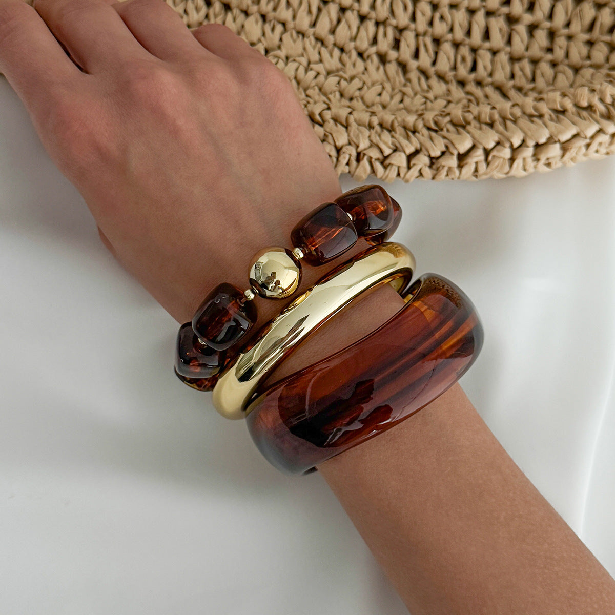 Minimalist Elegant Geometric Gradient Resin Plated Bangle Bracelet