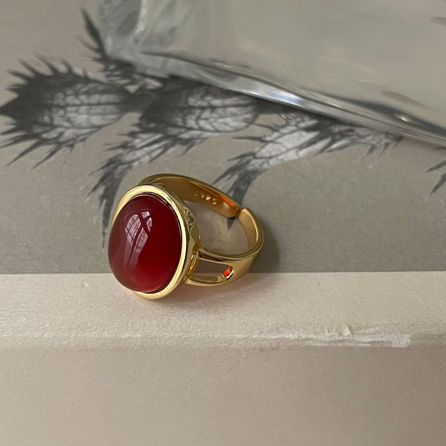 Minimalist Elegant 925 Sterling Silver Heart Agate Inlay Ring with Geometric Round and Oval Elements for Women