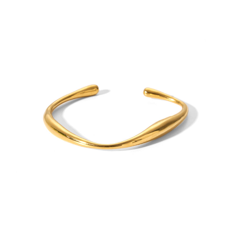 Bracciale rigido aperto geometrico minimalista da donna in acciaio inossidabile placcato oro