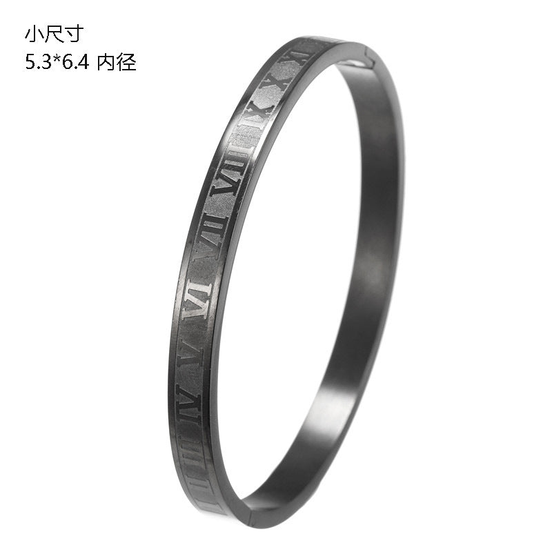 Punk Hip-hop Large Roman Letter Geometric Round Titanium Steel Stainless Steel Plated Open Cuff Bracelet for Unisex