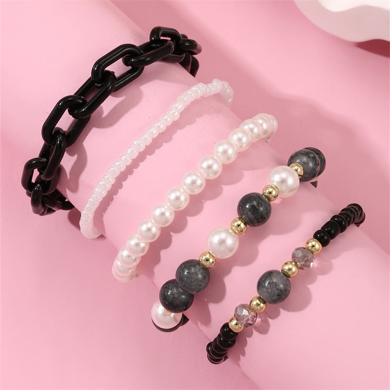 Bracciale per bambini Sweet Style con perline acriliche a forma geometrica, colore rosa, perle artificiali e intarsi in cristallo