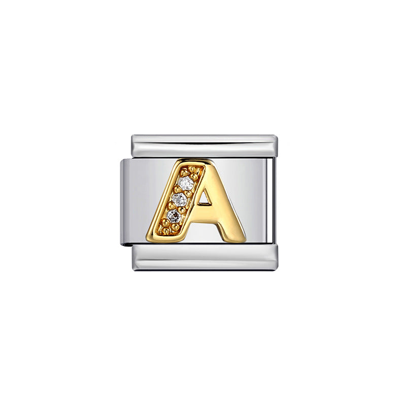 Gold Plated Stainless Steel Letter Charm Bar Bracelet DIY Modular Detachable Unisex