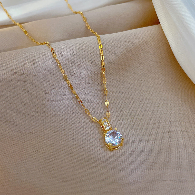 Minimalist Luxury Geometric Rhinestone Necklace for Women Titanium Steel Collar Chain