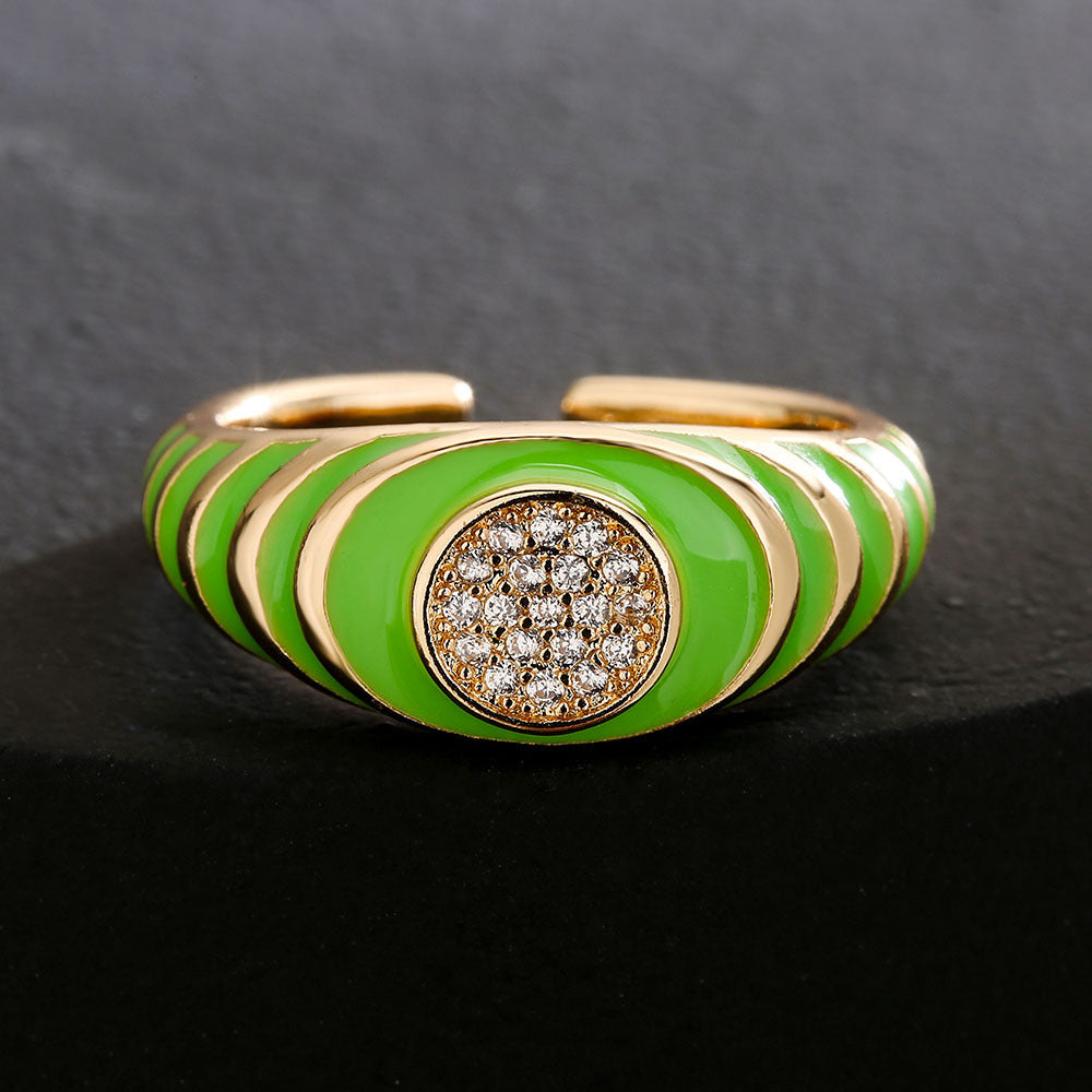 Vintage-Inspired Geometric Open Ring for Women Made of Copper with 18K Gold Plating and Cubic Zirconia Inlay