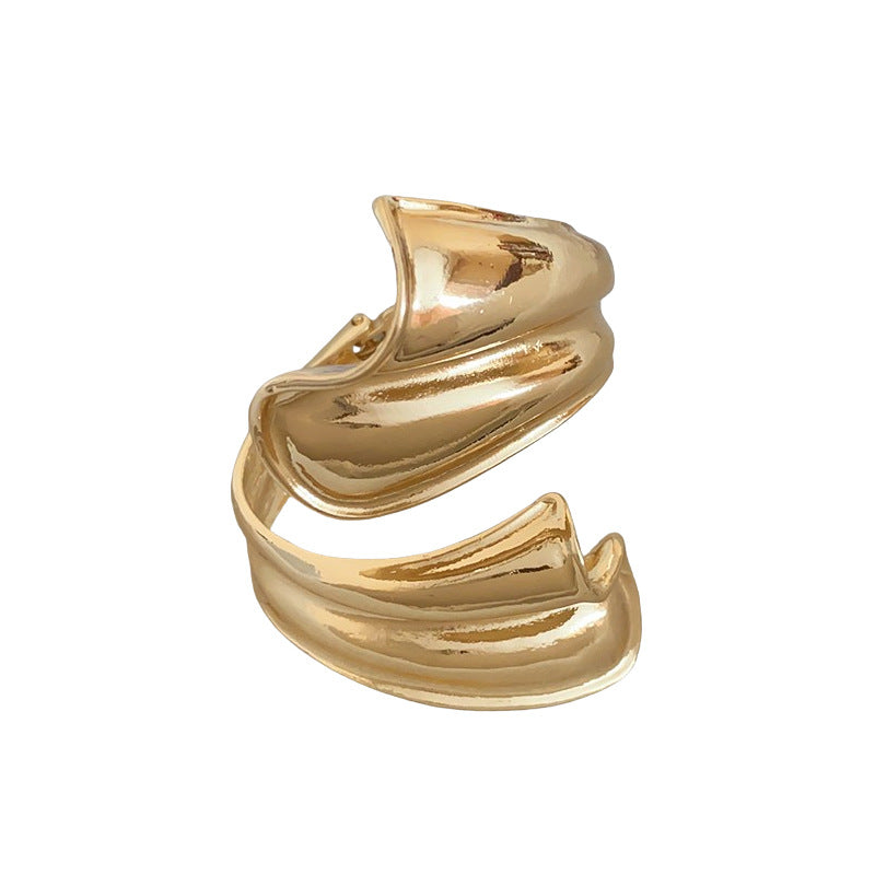 Bracciale rigido aperto arricciato irregolare in lega con finitura placcata da donna, polsino minimalista chic vintage