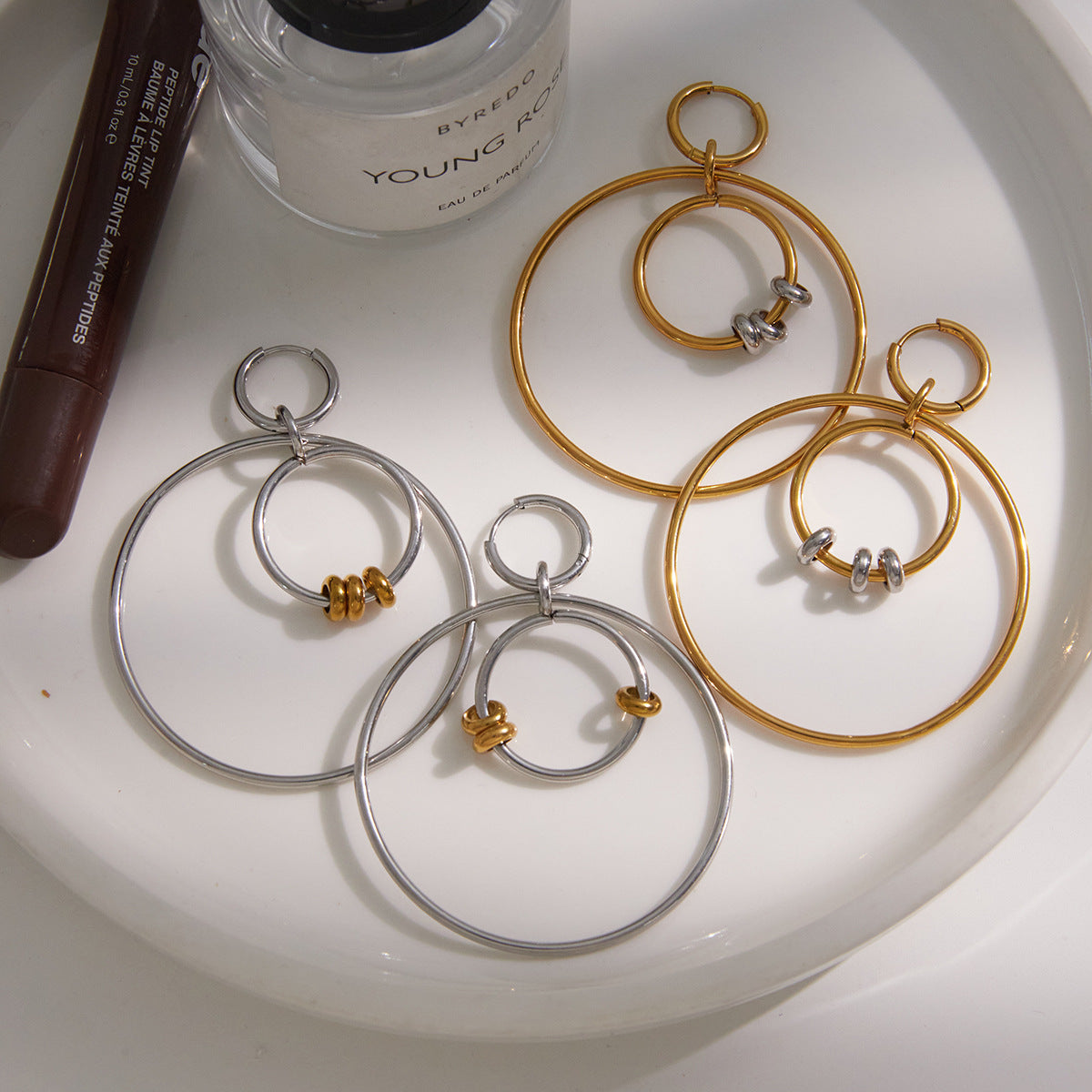 Minimalist Geometric Round Plated Stainless Steel Hoop Earrings for Women
