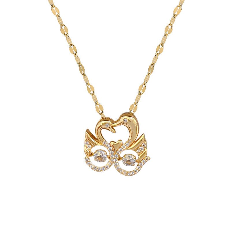 Elegante collar con colgante de cisne para mujeres y hombres, cadena de acero de titanio con incrustaciones de diamantes de imitación, estilo relicario de lujo, diseño geométrico minimalista