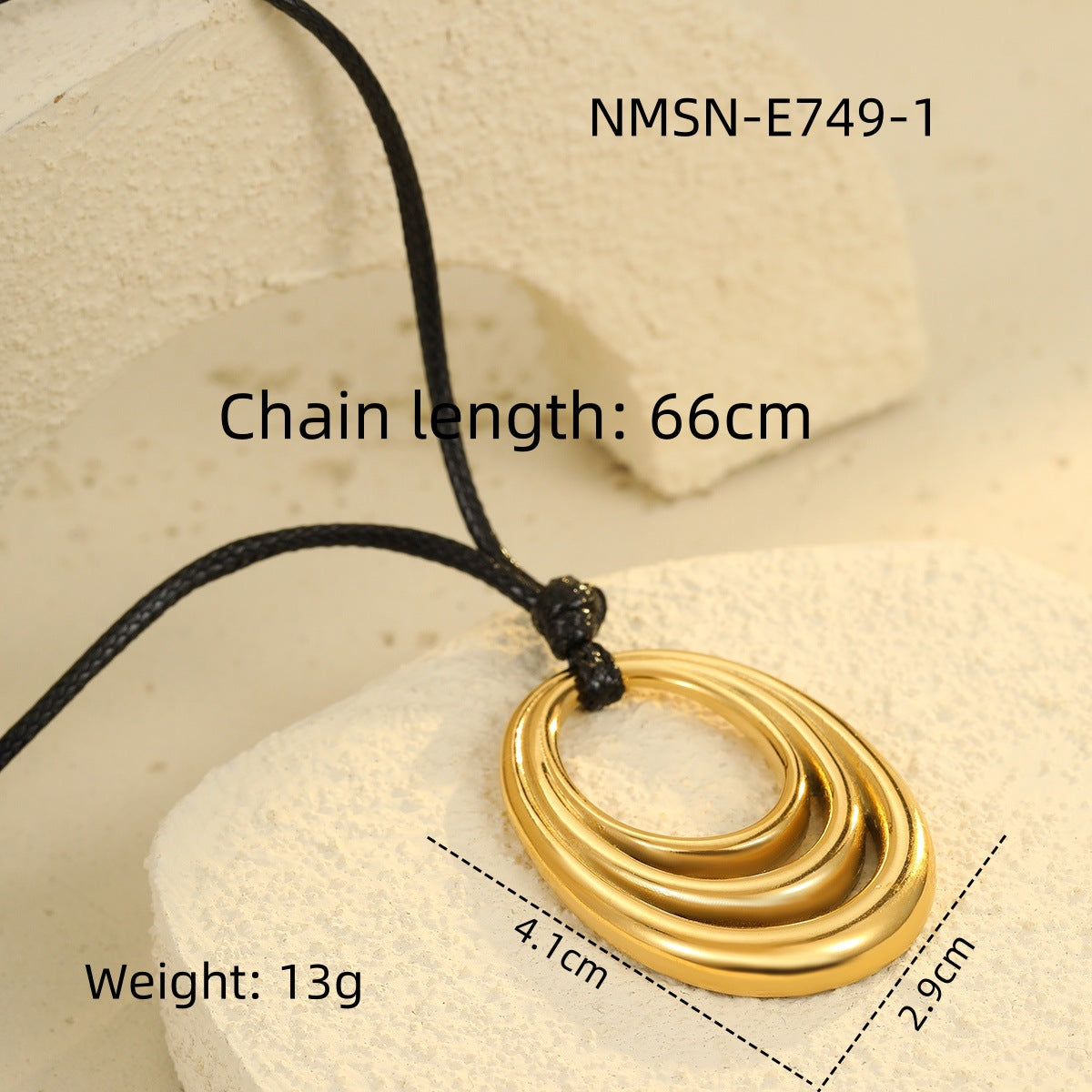Collana con Pendente Ovale Cavo Geometrico Minimalista Vintage in Acciaio al Titanio Placcato per Donna