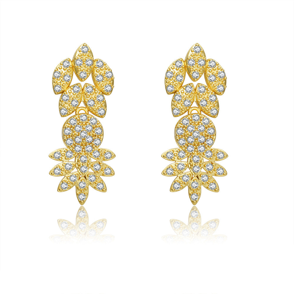 Vintage Gold Plated Brass Teardrop Floral Earrings with Cubic Zirconia