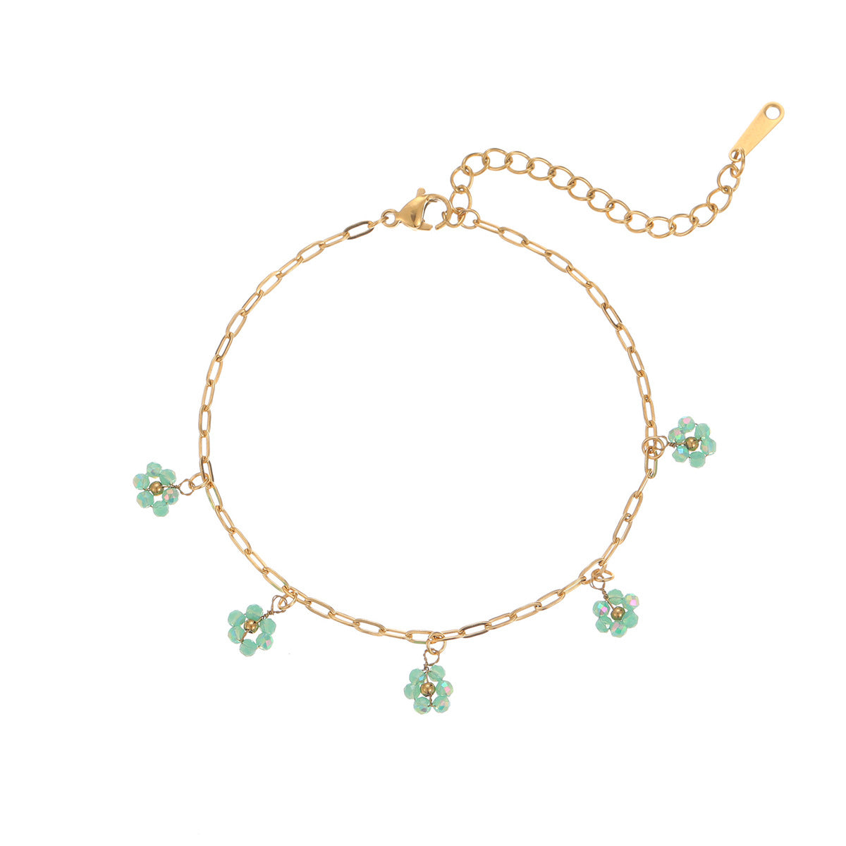Fashionable OL Style Geometric Flower Beaded Pendant Bracelet for Women Stainless Steel Electroplated Minimalist Jewelry