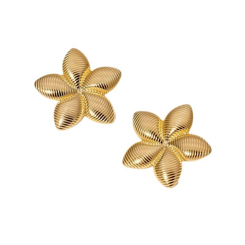 Orecchini da donna vintage geometrici a fiori in acciaio inossidabile con placcatura