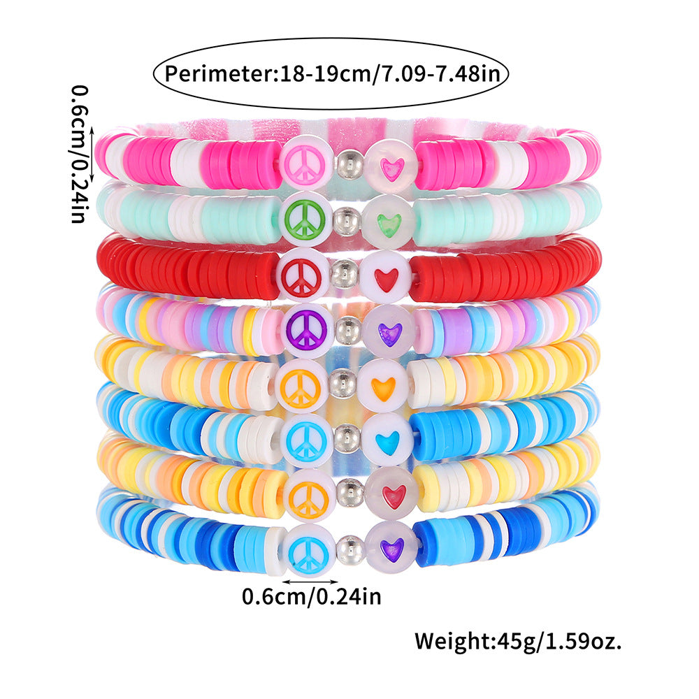 Ethnic Candy Color Acrylic Heart Letter Beaded Stretch Bracelet