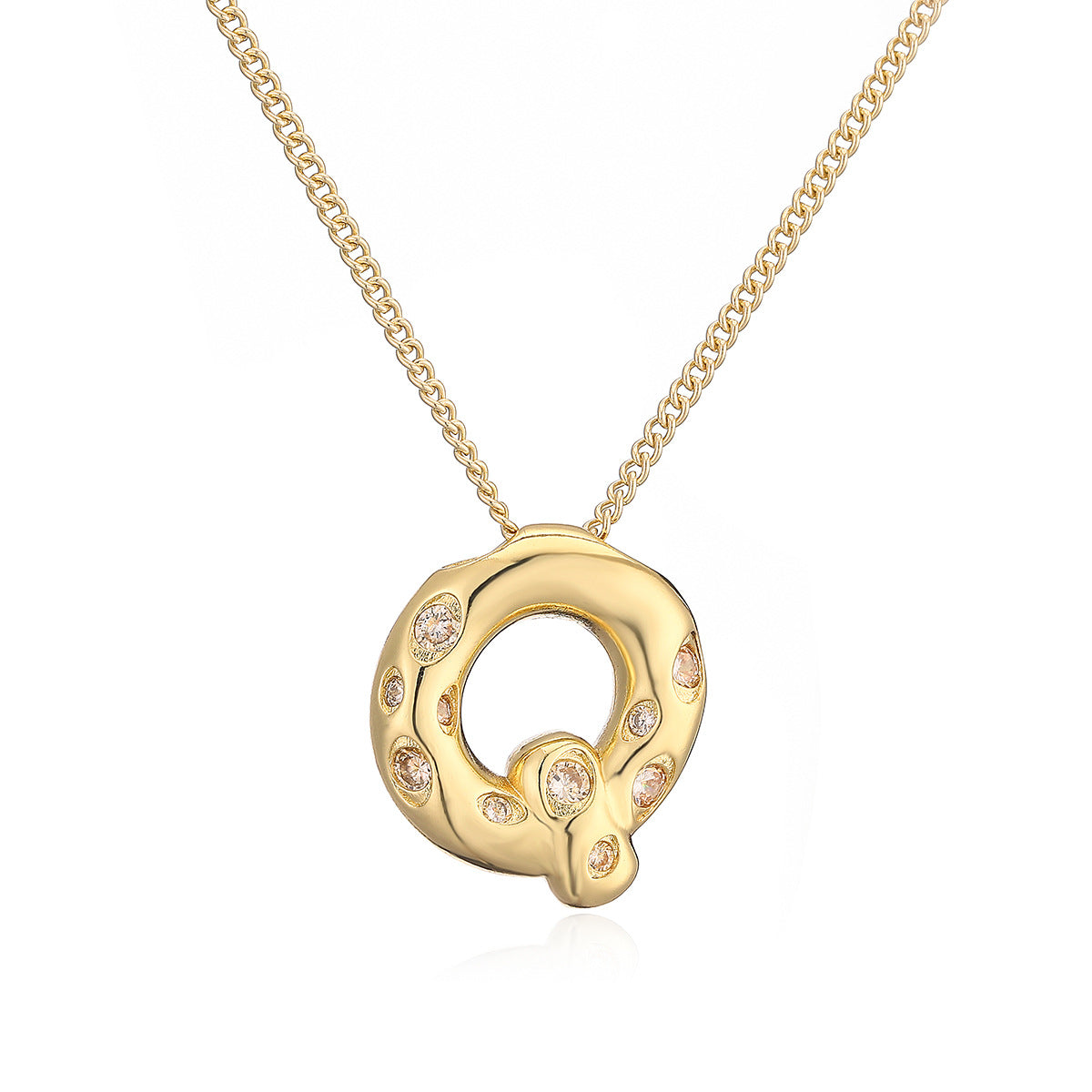 Collana da donna con ciondolo a lettera geometrico minimalista in ottone con placcatura in oro e intarsi in zircone