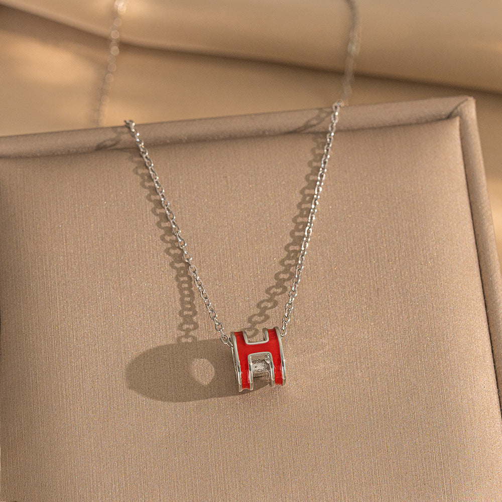 Set Collana da Donna Minimalista con Lettera H Floreale in Acciaio al Titanio con Catena a O