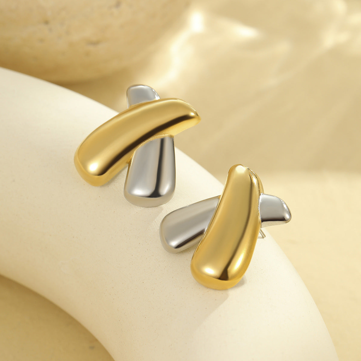 Pendientes de acero inoxidable estilo francés vintage geométricos con baño de oro de 18K para mujer